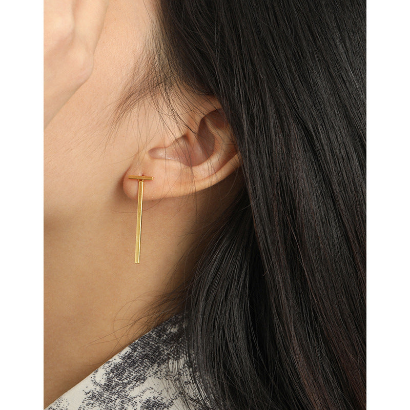 Simple Letter T 925 Sterling Silver Stud Earrings