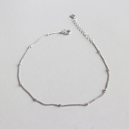 Simple Mini Beads Curb Chain 925 Sterling Silver Anklet