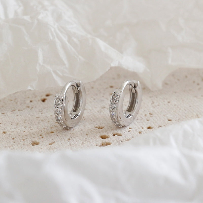 Simple Mini CZ Circle 925 Sterling Silver Huggie Hoop Earrings