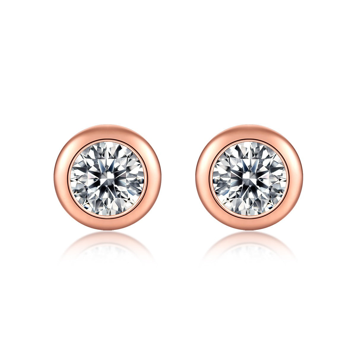 Simple Round Moissanite CZ 925 Sterling Silver Stud Earrings