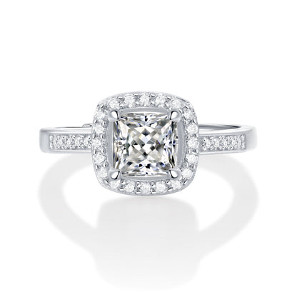 Simple Shining Moissanite CZ Square 925 Sterling Silver Adjustable Ring