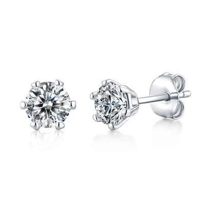 Simple Six Claw Round Moissanite CZ 925 Sterling Silver Stud Earrings