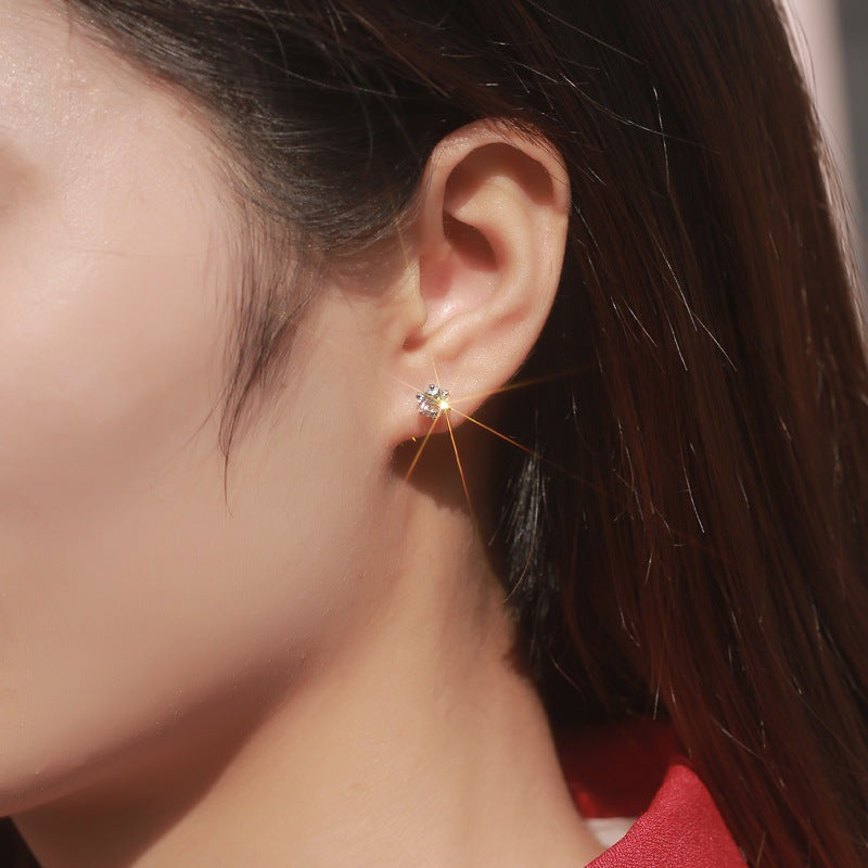 Simple Six Claw Round Moissanite CZ 925 Sterling Silver Stud Earrings