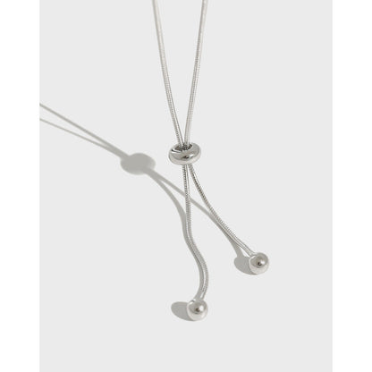 Simple Snake Chain Beads Adjustable 925 Sterling Silver Necklace