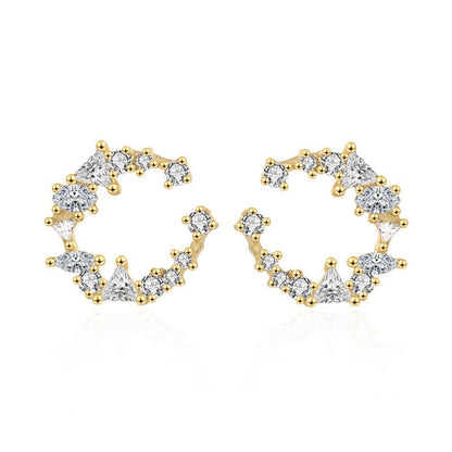 Sweet CZ Crescent Moon Circle 925 Sterling Silver Stud Earrings