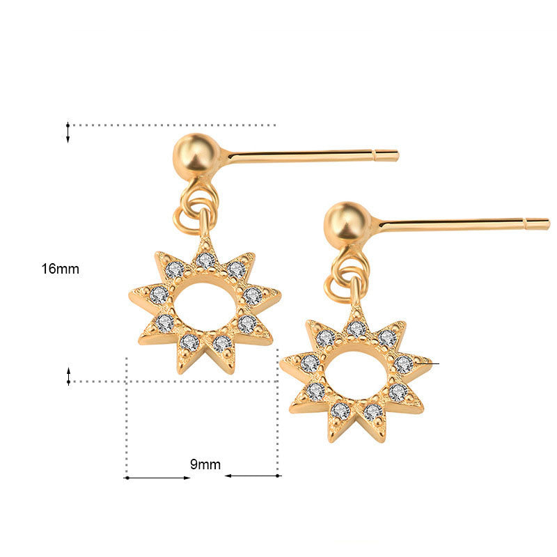 Sweet CZ Sun Shines 925 Sterling Silver Dangling Earrings