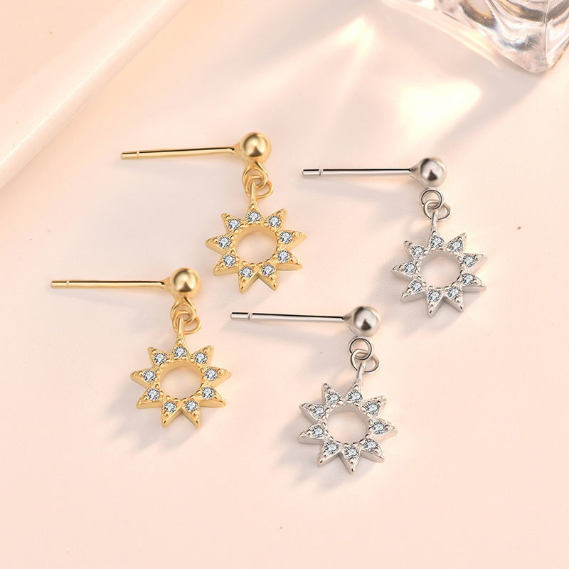 Sweet CZ Sun Shines 925 Sterling Silver Dangling Earrings