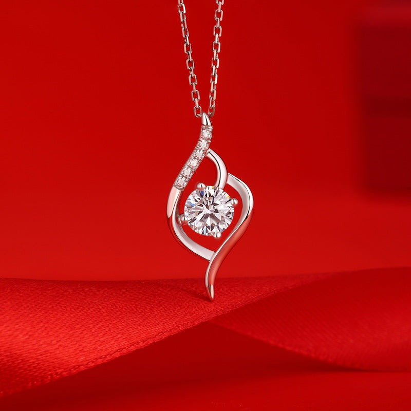Wedding Round Moissanite CZ Heart 925 Sterling Silver Necklace