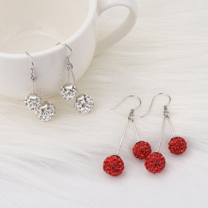 Women Double CZ Round Balls 925 Sterling Silver Dangling Earrings