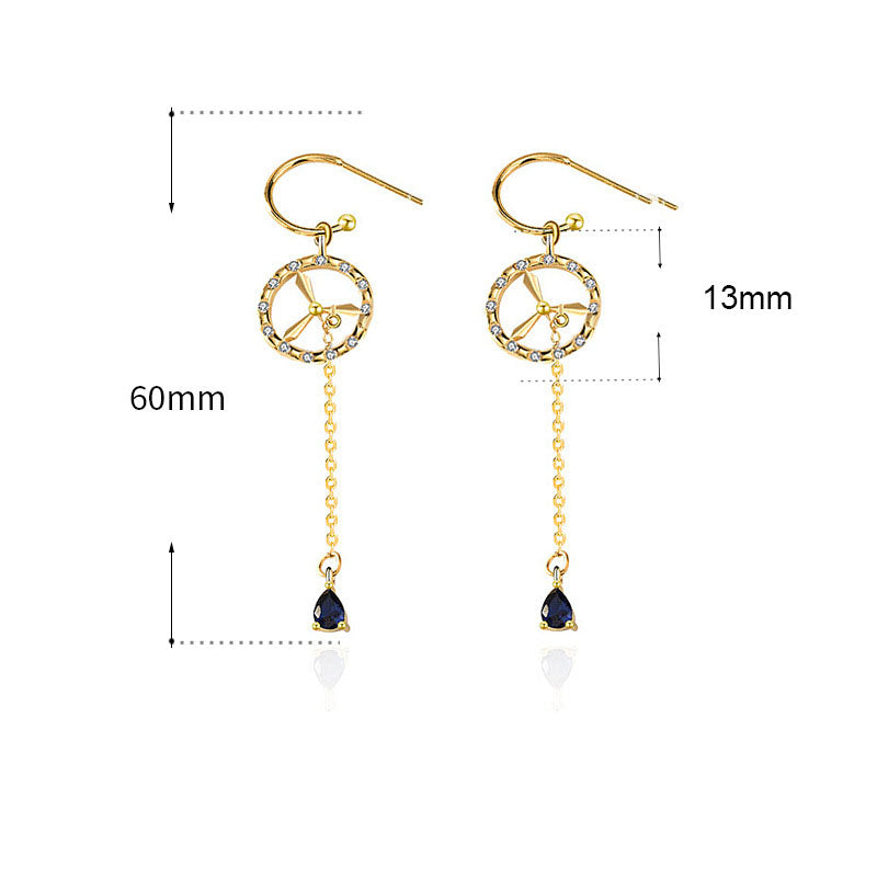 Women Hollow CZ Windmill Tassels 925 Sterling Silver Dangling Earrings