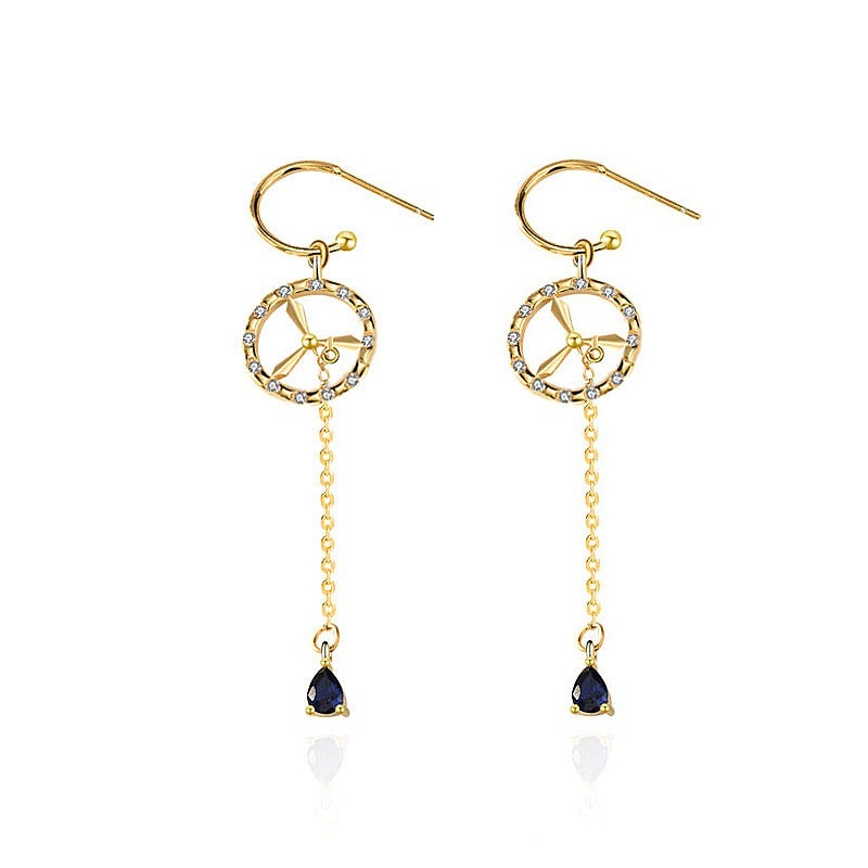 Women Hollow CZ Windmill Tassels 925 Sterling Silver Dangling Earrings