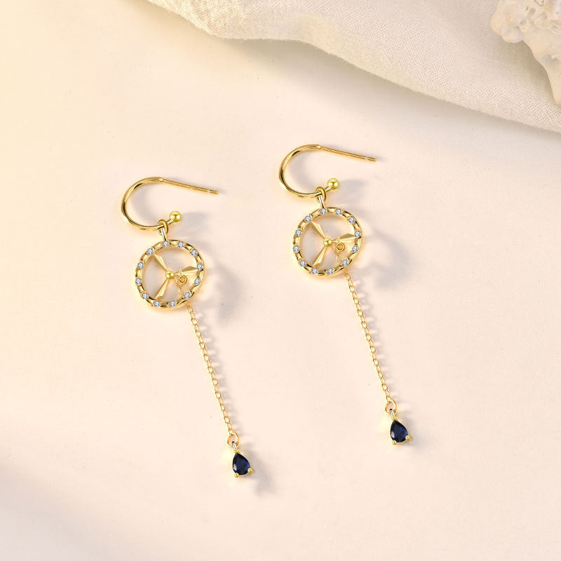 Women Hollow CZ Windmill Tassels 925 Sterling Silver Dangling Earrings