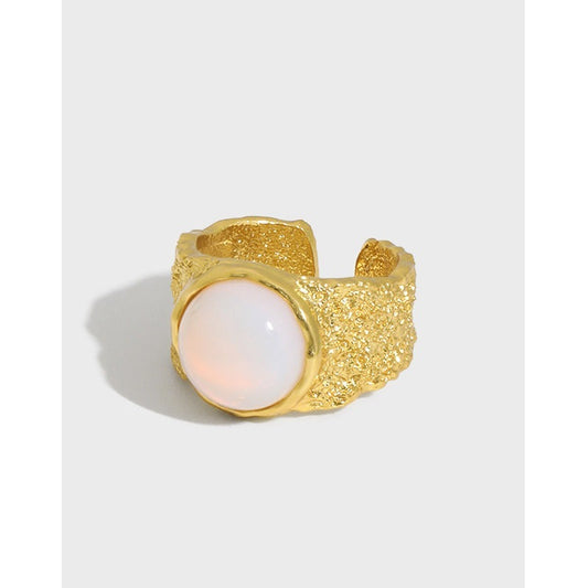 Women Round Created Opal Irregular 925 Sterling Silver Adjustable Ring