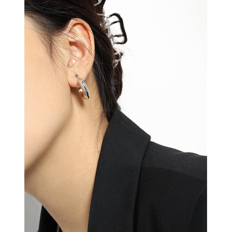 Women Simple Round Circle 925 Sterling Silver Hoop Earrings