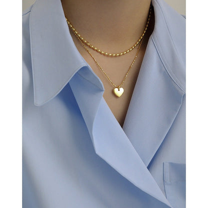 Women tube Beads Heart 925 Sterling Silver Necklace